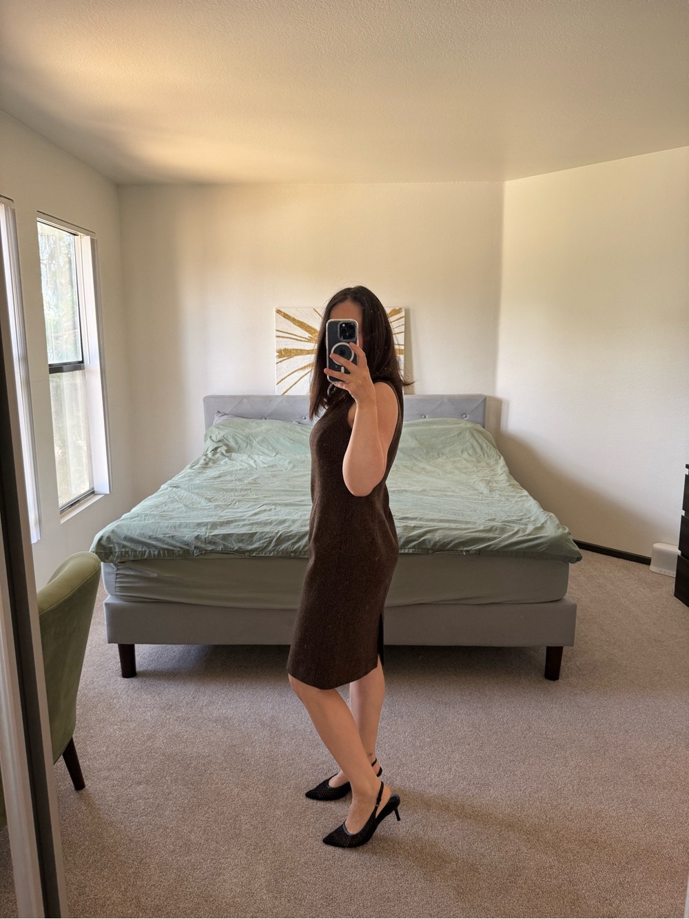 Ann Taylor Brown Sleeveless Midi Sheath Dress